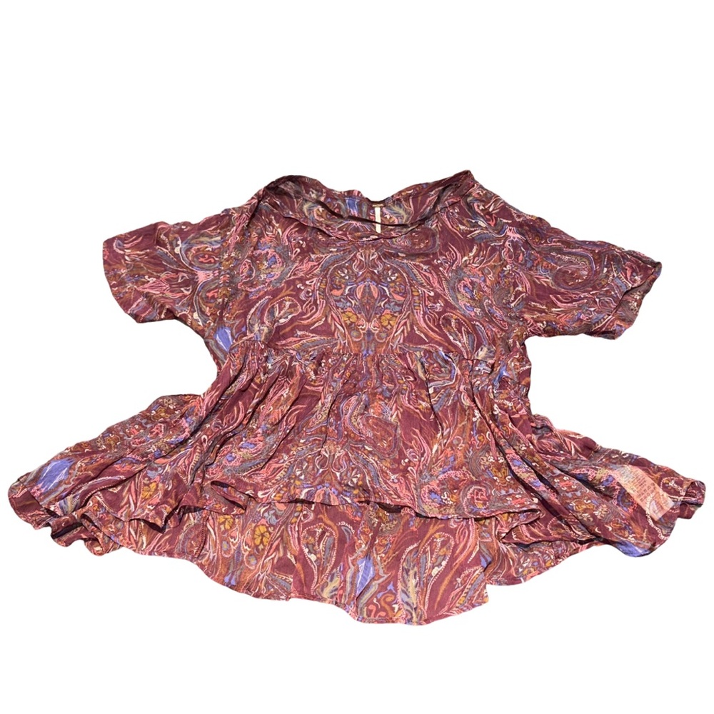 FREE PEOPLE women's "say you will" sheer paisley top in plum, size XS.